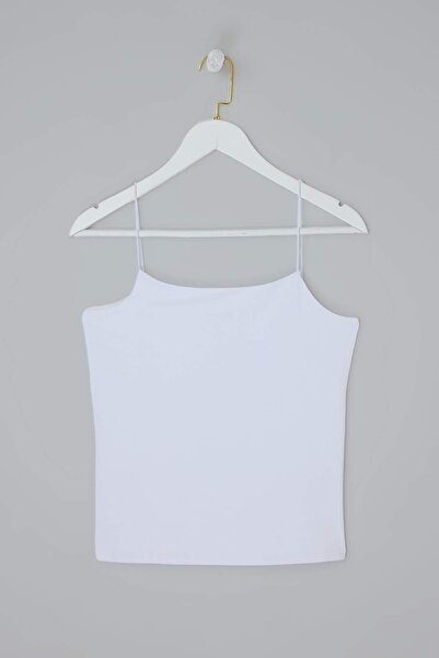 Trendyol Curve White Thin Strap Basic Knitted Plus Size Undershirt Tbbss26Cv0...