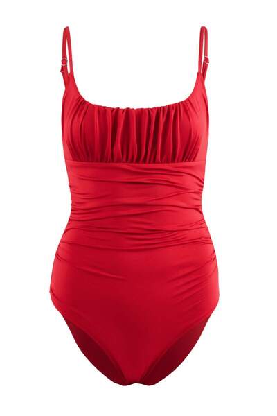 Trendyol Collection Red Square Collar Draped Hipster Swimsuit Tbess25Ma00124