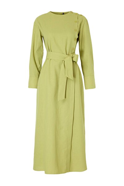 Trendyol Modest Φόρεμα Hijab από λινό μείγμα χωρίς επένδυση, με πράσινο λάδι,...