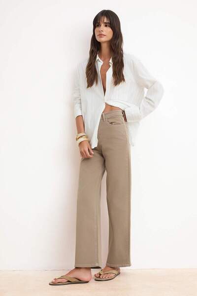 Trendyol Collection Blugi Mink cu talie înaltă și picior larg, confortabili/e...