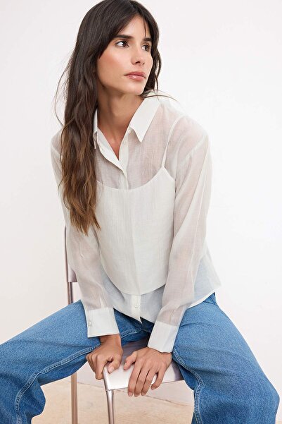 Trendyol Collection Beigefarbenes zweiteiliges Soft-Touch-Hemd TWOSS26GO00079