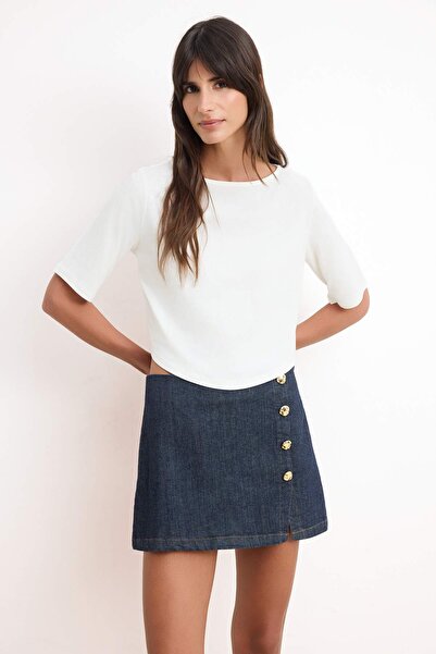 Trendyol Collection Ecru Regular/Normal Fit Three Quarter Sleeve 100% Cotton ...