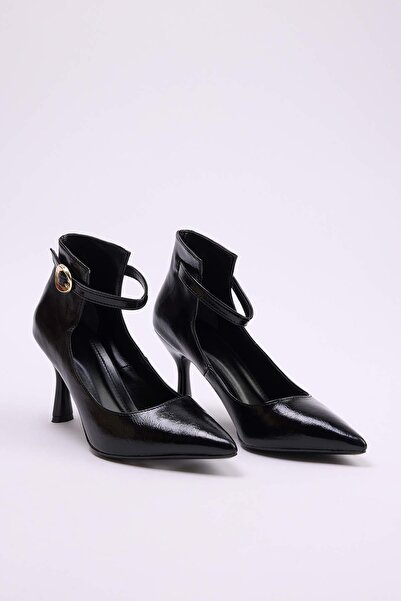 TRENDYOL SHOES Black Ankle Strap Pointed Toe Women's 7 cm Thin Heeled Shoes T...