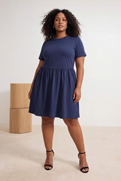 Trendyol Curve Rochie tricotată pentru patinaj, 100% bumbac, albastru marin, ...