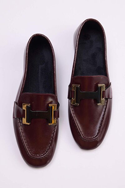 TRENDYOL SHOES Loafer de damă cu cataramă roșie claret TAKSS26LA00009