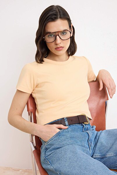 Trendyol Collection Somon Premium basic Regular/Normal Kalıp cu mânecă scurtă...