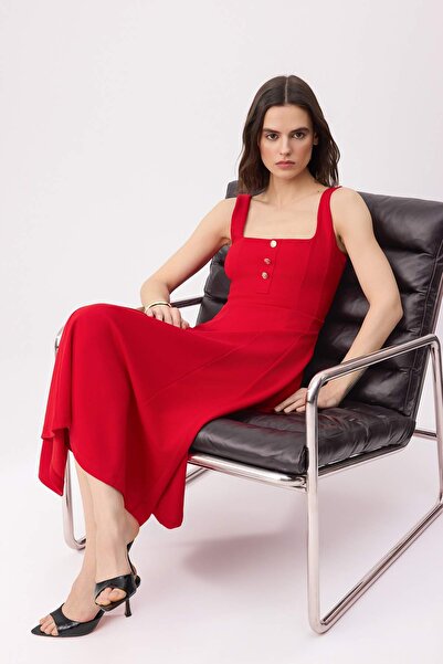 Trendyol Collection Rotes, tief ausgeschnittenes Kleid mit quadratischem Auss...
