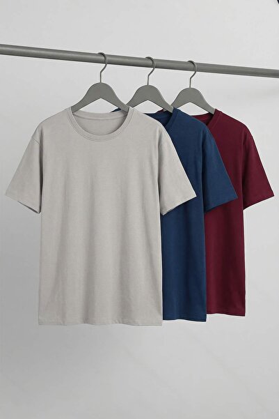 Trendyol Collection Burgundy-Navy Blue -Gray Regular/Comfort Fit 3-Pack Large...