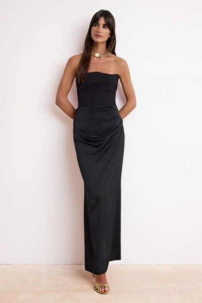 Trendyol Collection Czarna, bez ramiączek, tkana, długa, elegancka suknia na ...