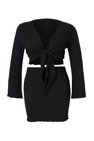 Trendyol Curve Ρούχα παραλίας Μαύρη κοντή μπλούζα με υφή και κορδόνια, φούστα...