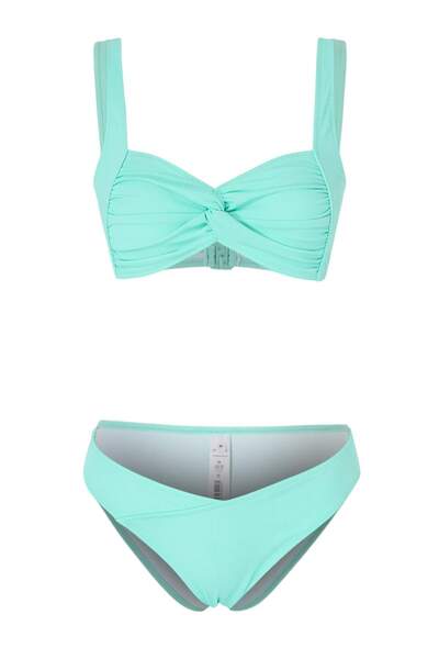 Trendyol Collection Braletă turcoaz texturat Set bikini cu talie normală TBES...