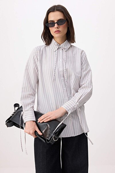 Trendyol Modest Πολύχρωμο κανονικό πουκάμισο από ύφασμα τερικότοτον με ρίγες ...