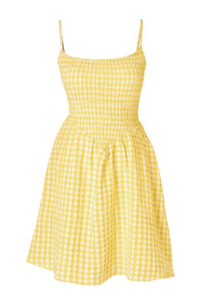 Συλλογή Trendyol Κίτρινο Καρό Υφαντό με σχέδιο Gipeli Μίνι Φόρεμα Παραλίας TB...