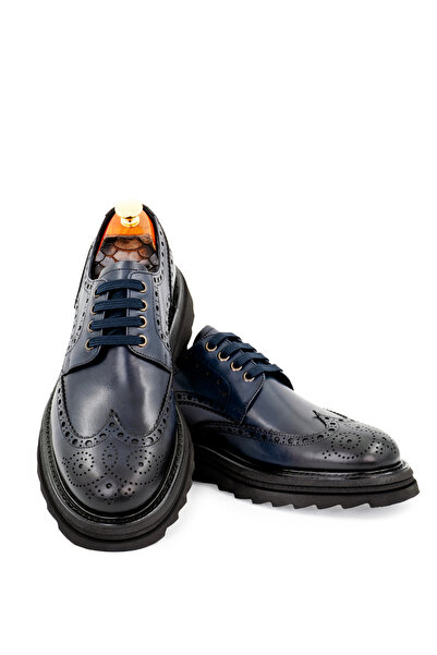 the corleone Lacivert Hakiki Deri Brogue Ayakkabı Eva Taban Günlük & Klasik E...