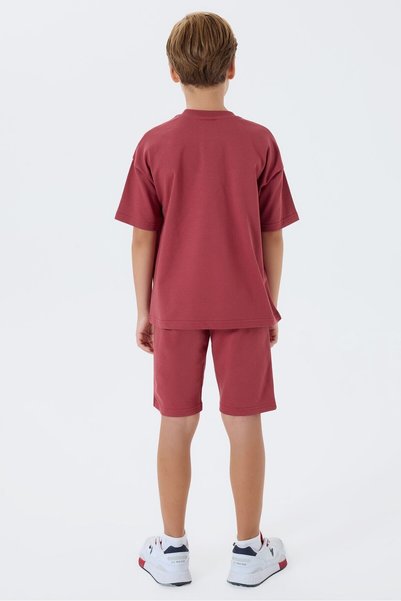 U.S. Polo Assn. Boy's Crew Neck Embroidered Summer Regular Fit Burgundy Bermuda Suit Us2434-C-V1