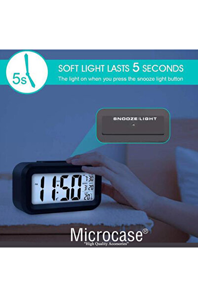 Microcase Dijital Masa Saati Fotoselli Alarmlı Işıklı Termometre Takvim Çalar...