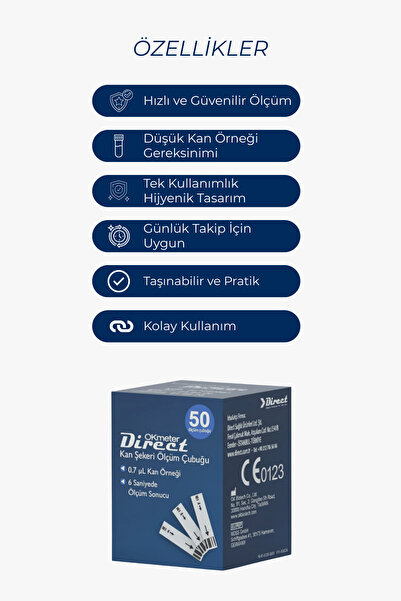 Direct Glukoz Ölçüm Test Şeridi 50 Adet
