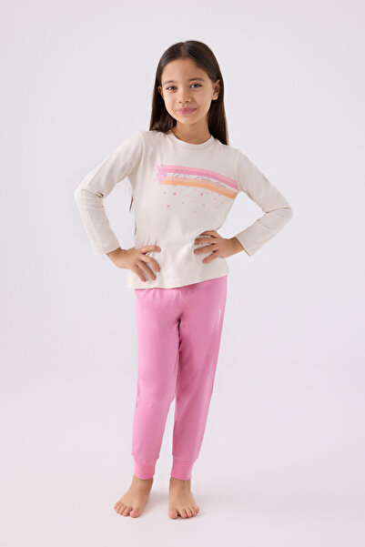 U.S. Polo Assn. Cremefarbenes Langarm-Pyjama-Set für Mädchen