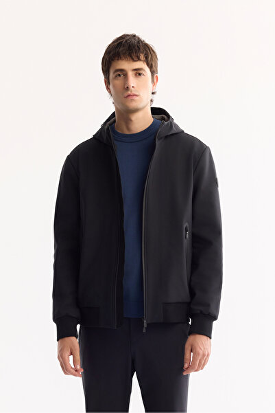 Avva Men's Black Unpadded Ribbed Slim Coat A52Y6100