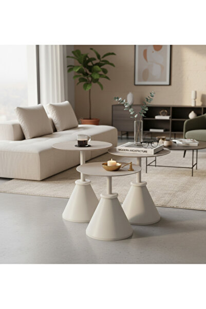 SMİLESEPET PERA ZİGON SEHPA 3 'LÜ SET VARİO VİZON ÜST TABLA TRAVERTEN DESEN