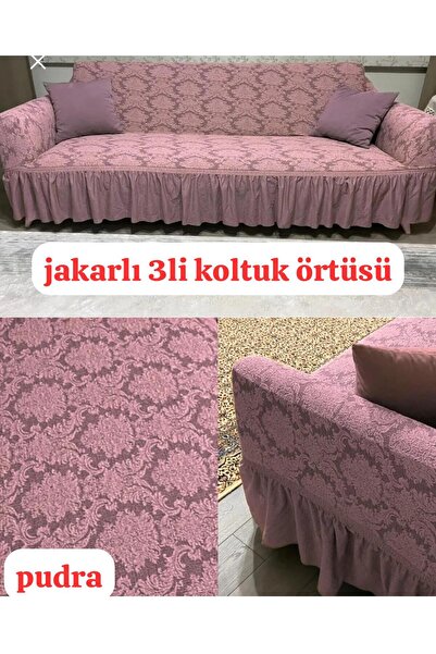 ARTUÇ JAKARLİ OSMANLİ DESEN 3 KİŞİLİK LASTİKLİ ETEKLİ KOLTUK ÖRTÜSÜ KOLTUK KI...