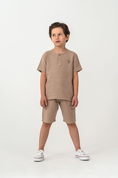 U.S. Polo Assn. Κοστούμι για αγόρι καφέ βερμούδα