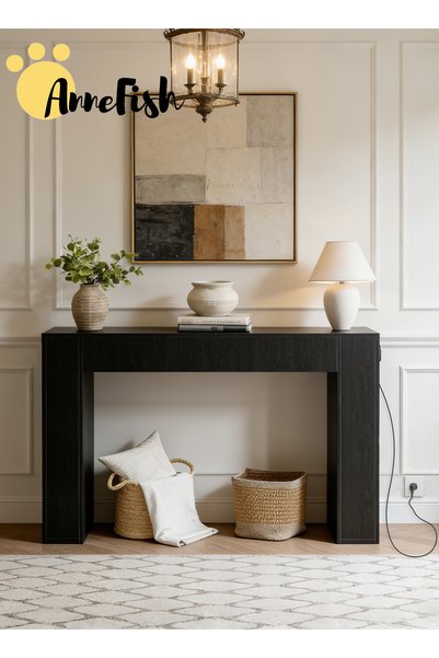 AnneFish طاولة كونسول خشبية منحنية الشكل، مقاس 140 × 30 × 90 سم، مناسبة لمدخل منزل ريفي.