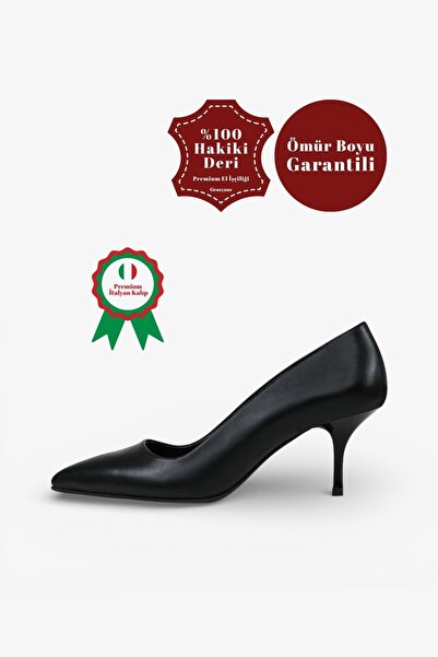 Grasyano Hakiki Deri Stiletto Siyah 6 Cm İnce Topuk Stiletto Premium Yumuşak ...