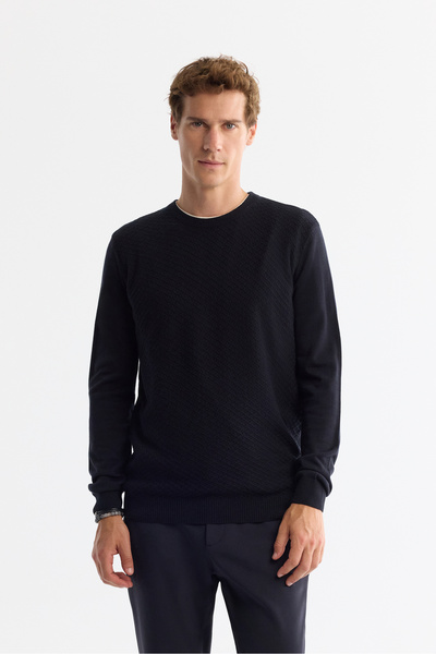Avva Muški tamnoplavi džemper Teksturirano Osnovni E005109