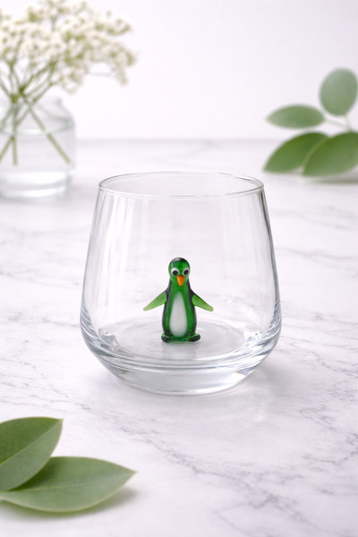 ADAMODART Penguin Glass Water Cup with Figure - Green