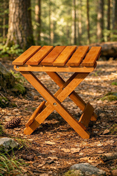 The N Wood Doğal Ahşap Katlanabilir Kamp Piknik Tabure 1 Adet 30 Cm X 30 Cm