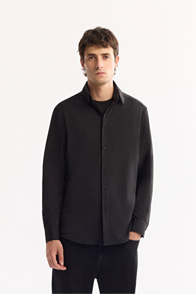 Avva Men's Black Easy-Iron Long Sleeve Regular Fit Shirt A52Y2107