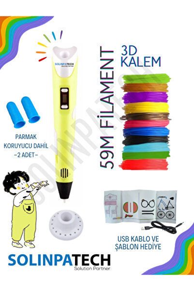 SolinpaTech Sarı 3d Kalem 3d Pen Yazıcı Kalem | Çok Renkli (TOPLAM 59 METRE) ...