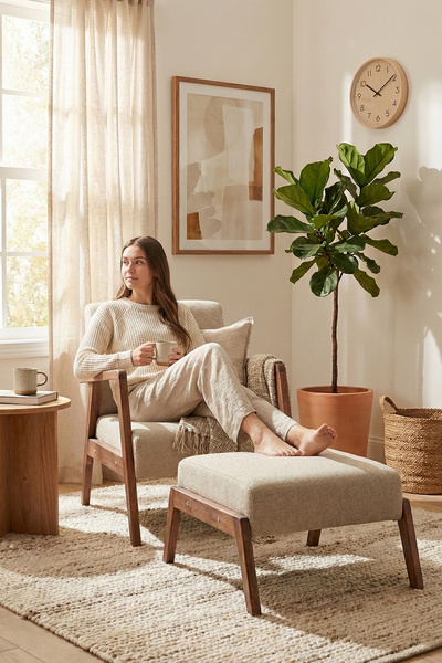 Zem Pavia Çay Seti Ceviz Ahşap ,Sütlü Kahve (1 ADET TEKLİ BERJER 1 ADET PUF) ...