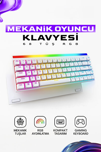 EN SİGA Mekanik Kablolu Oyuncu Klavyesi | RGB Aydınlatmalı 68 Tuş Türkçe Q