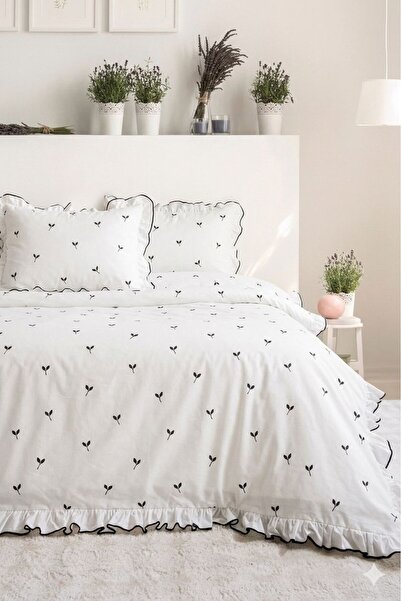 DB Set cuvertură dublă pentru pilota de pat, 100% bumbac, cu model de frunze ...