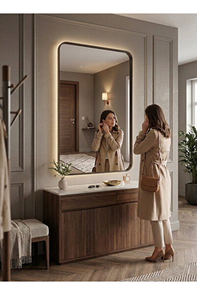 Taimi مرآة حائط 90×70 سم - مرآة بتصميم أنيق مع 3 مستويات إضاءة، مرآة مكياج لغ...