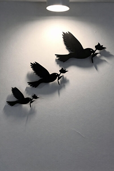 MEC DEKORASYON Çiçek Taşıyon 3’lü Set Kuş Figürleri - Ev Ofis Duvar Süsü-Duva...