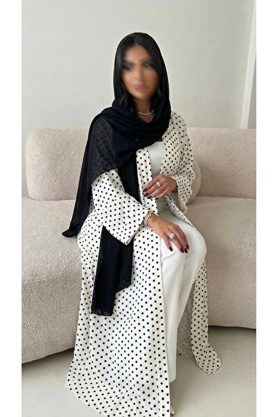 lune عباية منقطة باللونين الأسود والأبيض مع وشاح مطابق