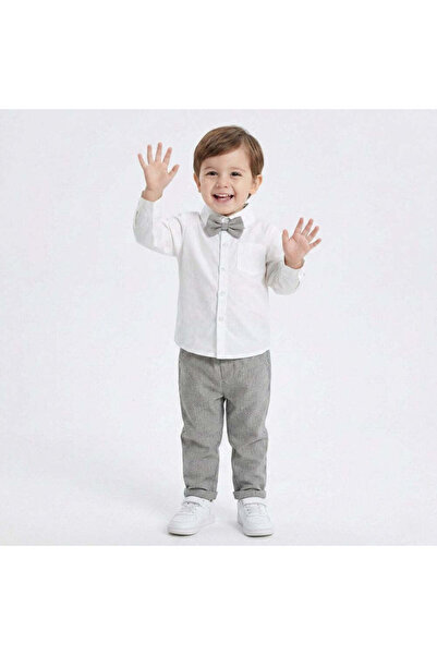 Kidohug Costum elegant baieti, Camasa alba cu maneca lunga, Pantaloni lungi s...