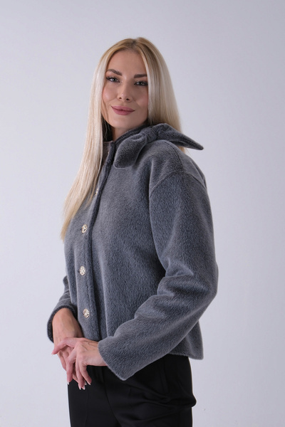 Feminist Omuz Fiyonk Detaylı Düğme Kapamalı Kaşe Ceket Gri 41630060