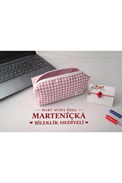 TALL WAY حامل أقلام من الكتان بنمط بوتيكار باللون الوردي - قسم واحد