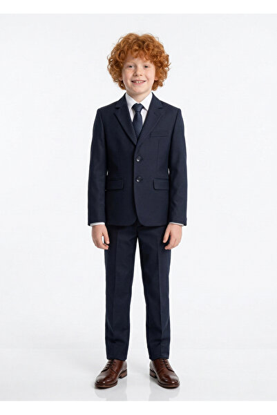 Micio بدلة كلاسيكية للأولاد باللون الأزرق الداكن بأزرار مزدوجة وياقة واسعة من...