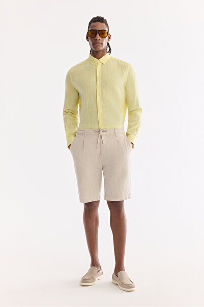 Avva Чоловічі бежеві шорти з еластичним поясом, з суміші льону, вільного крою...