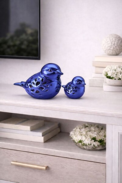 HRD STORE DEKORATİF 2 Lİ KUŞ SÜS BİBLO AKSESUAR MAVİ