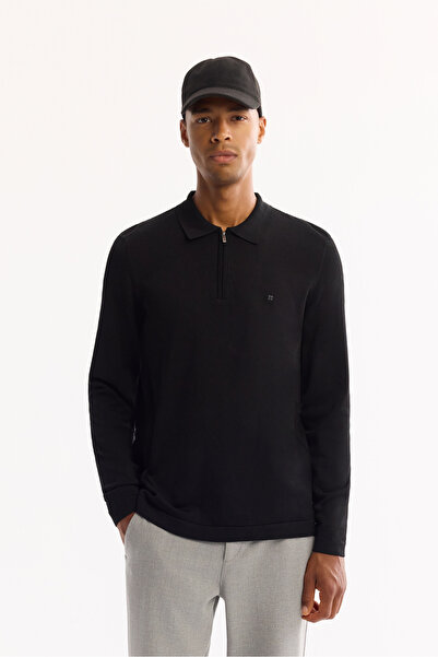 Avva Muški crni polo ovratnik od rajona, nezbrbljiv Osnovni pleteni džemper s...