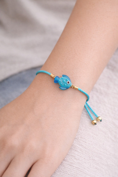 ADAMODART Blue Finned Fish Murano Glass Beaded Bracelet - Sea Themed Gift