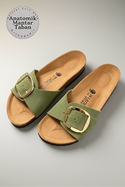 Land of Cork anatomik doğal mantar taban hakiki süet deri terlik