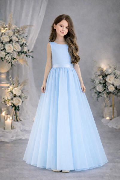 nsmkidslife Rochie lungă pentru fetiță Baby Blue - decolteu, rochie de bal pe...