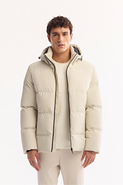 Avva Men's Ecru Hooded Windproof Puffer Comfort Fit Jacket A52Y6054